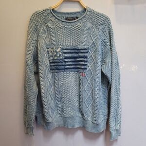Grailed Polo Ralph Lauren Faded Flag Knit Sweater - Indigo Blue XL